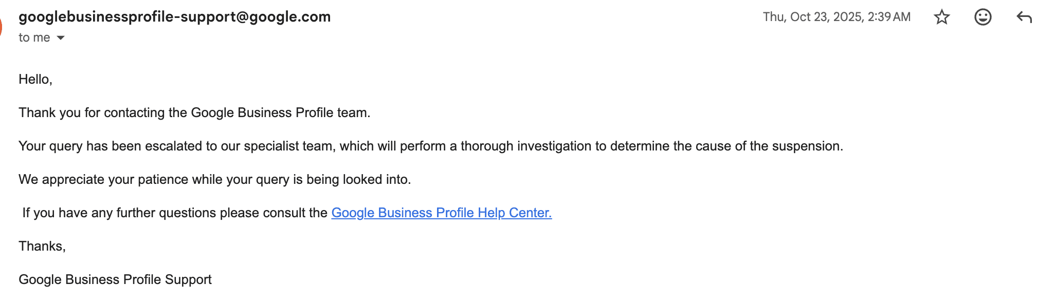 Case escalated proof screenshot