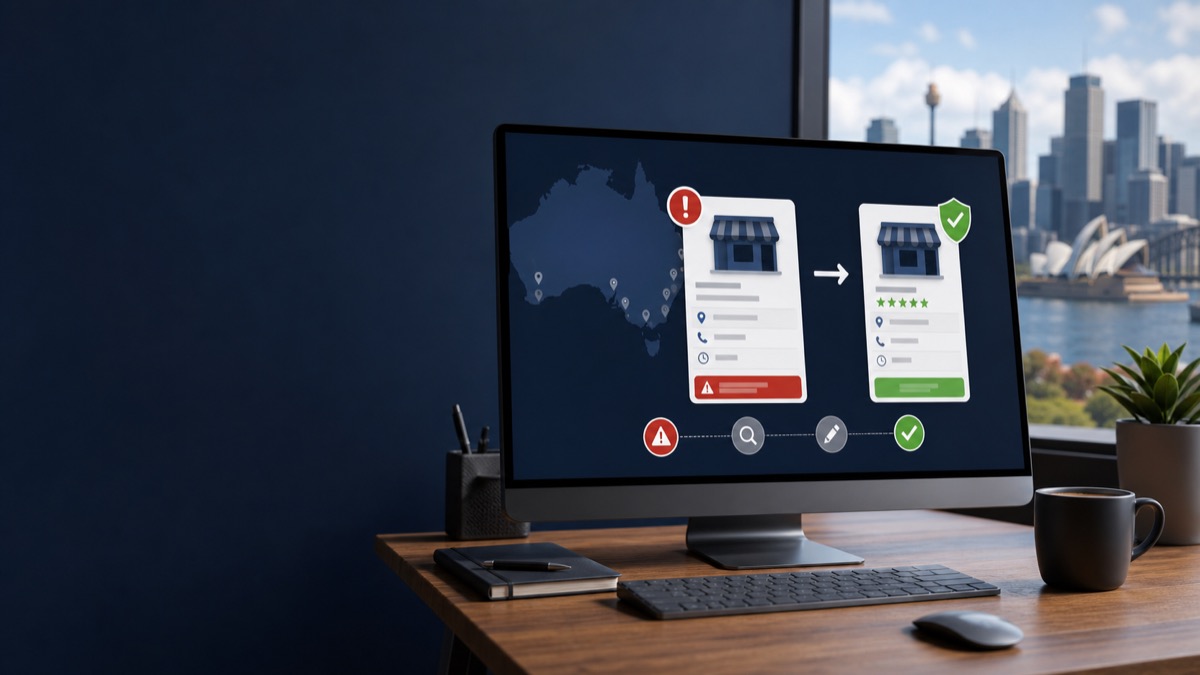 Australian Google Business Profile changing from suspended to reinstated on a desktop screen